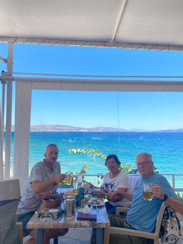 Taking a litle break at pappa Beach in Ireon samos during the ebike tour route 1