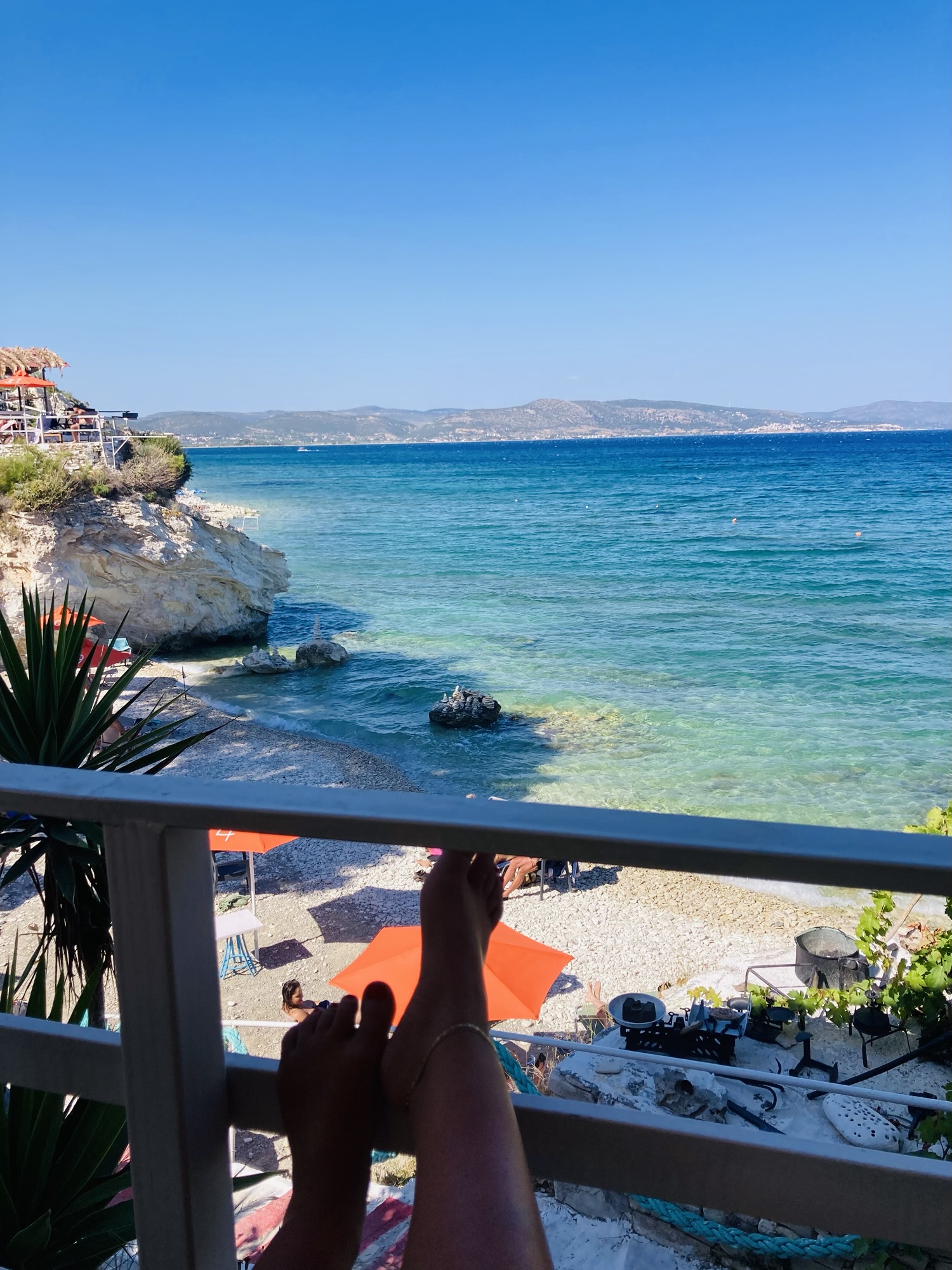 the view of the balcony at pappa beach near by bougainvillea holiday home on samos